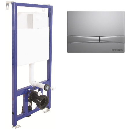 Инсталляция Berges Novum с кнопкой F2 (цвет хром матовый), клавиша двойного слива/смыва, система для подвесного унитаза, со скрытым смывным бачком