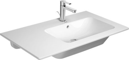 Раковина DURAVIT ME by Starck WonderGliss 83х49х18 см, подвесная, прямоугольная, санфарфор, с крылом, чаша справа, цвет  белый шелковисто-матовый, 2 отверстия под смеситель, антигрязевое покрытие, слив/перелив, правая