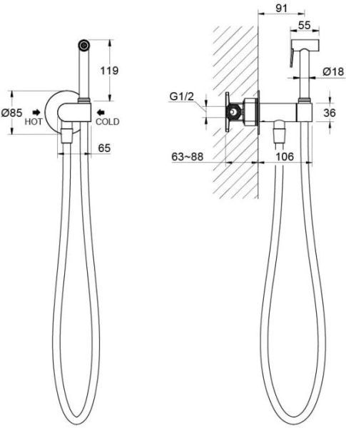Смеситель с гигиеническим душем Aquatek Оберон встраиваемый, однорычажный, керамический, без излива, с гибким шлангом/лейкой, латунь, цвет матовый черный