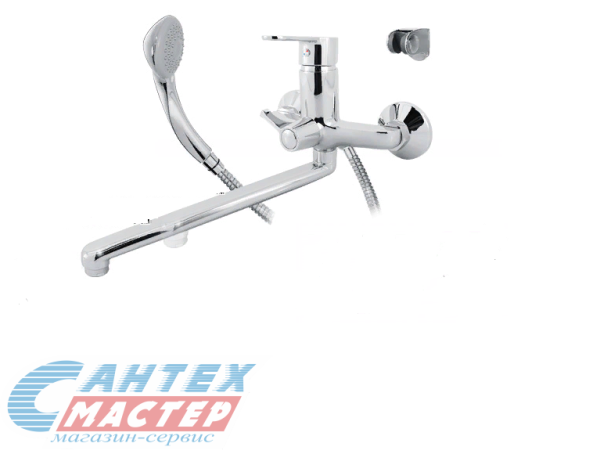 Смеситель для ванны/душа Варион Krona однорычажный, керамический, настенный, излив поворотный 300 мм, с гибким шлангом, душем/лейкой, латунь, цвет хром, длинный, универсальный, горизонтальный, рычажный, кран, комплект, сантехника, размер