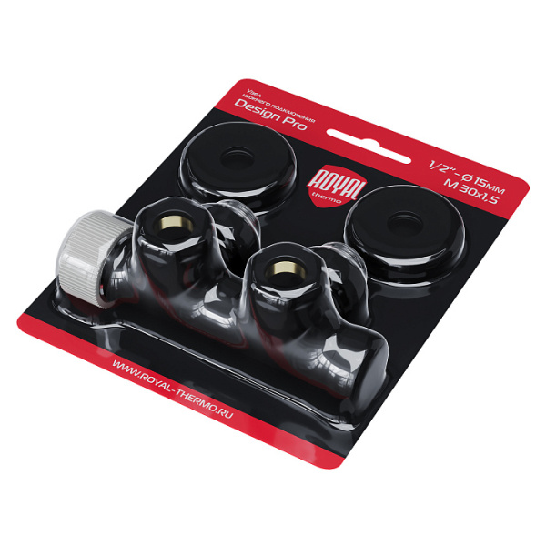 Узел нижнего подключения Royal Thermo Design Pro термостатический угловой 15мм М30х1,5 цвет черный матовый, латунь, для нижнего подключения радиаторов RANPU11215BL