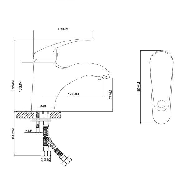 Смеситель для раковины/умывальника AQUEDUC однорычажный, неповоротный, длина излива 127 мм высота 75 мм керамический, цинк, цвет хром 346861