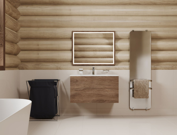 Зеркало Allen Brau Glority 90х75х3,6 см с подсветкой, антизапотевание, сенсорный выключатель, прямоугольное, подвесное/настенное, цвет рамы дуб антик, для ванной комнаты