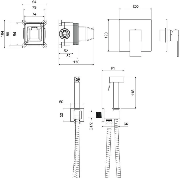 Смеситель с гигиеническим душем Aquatek Либра встраиваемый, однорычажный, керамический, без излива, с гибким шлангом/лейкой, латунь, цвет хром