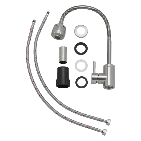 Смеситель для кухни/мойки AQUEDUC однорычажный, поворотный/гибкий, керамический, длина излива 190 мм, высота 230 мм, нержавеющая сталь 345319