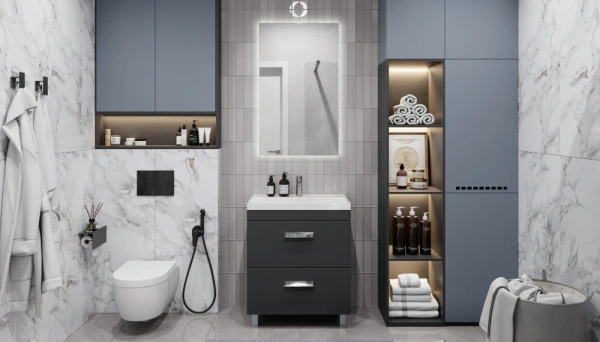 Тумба под раковину Velvex Orlando 700-0-2, 697х445х799 мм напольная, цвет графит, 2 выдвижных ящика, подходит раковина Madera Classica rkCla.70-81, универсальная, в ванную комнату