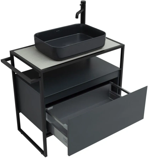 Тумба под раковину Allen Brau Priority 80, напольная, 800х450х750 мм 1 выдвижной ящик, цвет антрацит матовый, прямоугольная, в ванную комнату, стиль лофт 