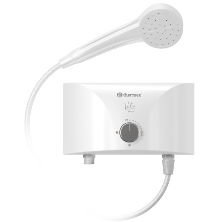 Водонагреватель проточный Thermex Vetro 5500 shower (с душевой лейкой) электрический, вертикальный, 5.5 квт, 154х112х248 мм, 230 В (цвет белый) с нижней подводкой