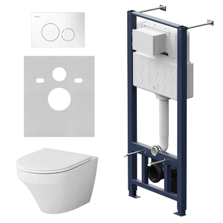 Комплект унитаза с инсталляцией AM.PM Inspire, c сиденьем микролифт, с клавишей смыва (кнопкой, клавишей двойного смыва) белая, система для подвесного унитаза, со скрытым смывным бачком (бак), с подвесным унитазом