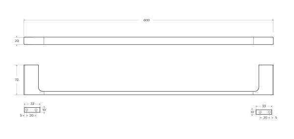 Полотенцедержатель Cezares Slider одинарный, 600 мм настенный, неповоротный, цинковый сплав/нержавеющая сталь, форма прямоугольная, для полотенец, в ванную/туалет/душевую кабину, цвет хром