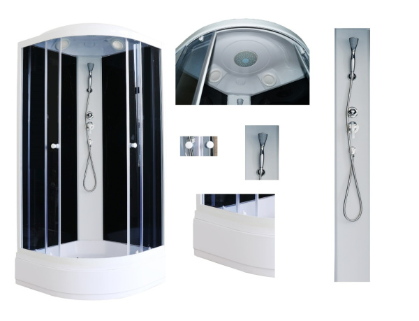 Душевая кабина Parly Classic 90х90х215 см ECM921  поддон средний, четверть круга, угловая, стекло тонированное, заднее черное, (без гидромассажа), с крышей, профиль белый