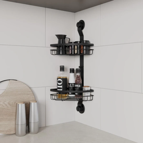 Полка Milardo Easy 485х216х214 мм двухъярусная, угловая, настенная, цвет черный матовый, проволока стальная, в ванную комнату/на кухню EASCWS2M44