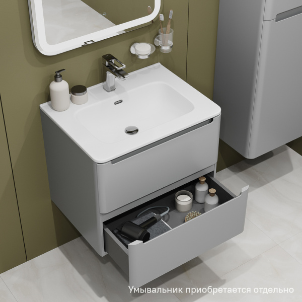 Тумба под раковину IDDIS Edifice 464х602х500 мм подвесная, цвет светло-серый, 2 выдвижных ящика, МДФ, прямоугольная, в ванную комнату