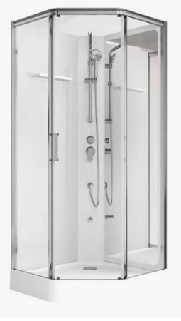 Душевая кабина 90x90x202 см Aquanet Passion P 2.0 поддон низкий, пятиугольная, угловая, стекло прозрачное, заднее белое, с верхним душем, без гидромассажа, без крыши