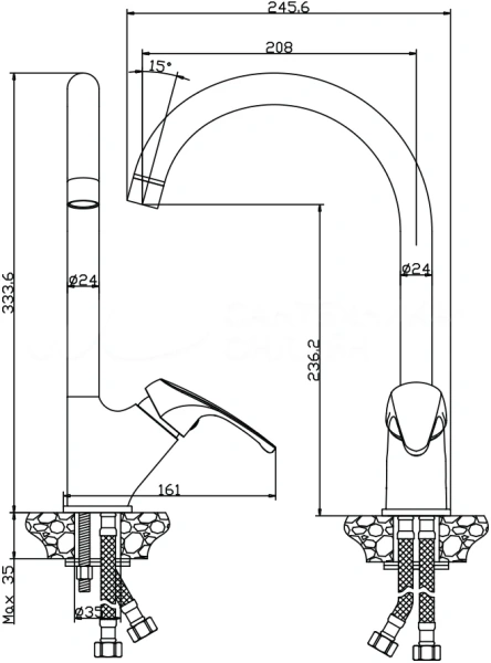 Смеситель для кухни/мойки Olives АVILA, однорычажный, поворотный, керамический картридж, высокий, длина излива 209 мм, латунь, цвет хром