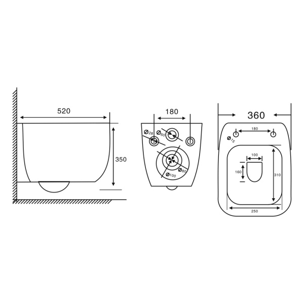 Унитаз подвесной ABBER Rechteck 520х360х350 мм цвет белый, горизонтальный (прямой) выпуск, смыв торнадо, безободковый, система антивсплеск, с сиденьем микролифт, дюропласт AC1217