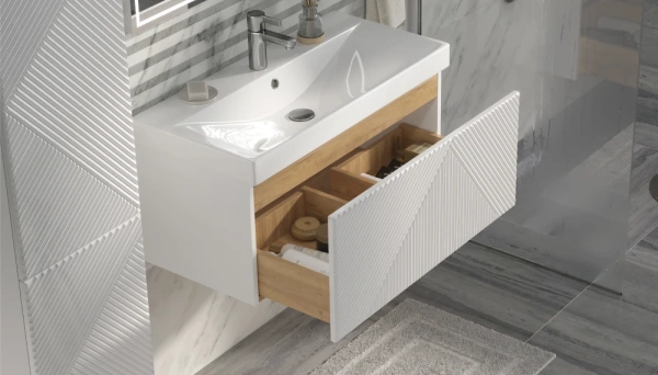 Тумба под раковину Velvex Edge 800-0-1, 804х393х343 мм подвесная, цвет белый глянец, 1 выдвижной ящик, подходит раковина 9696-80, универсальная, в ванную комнату