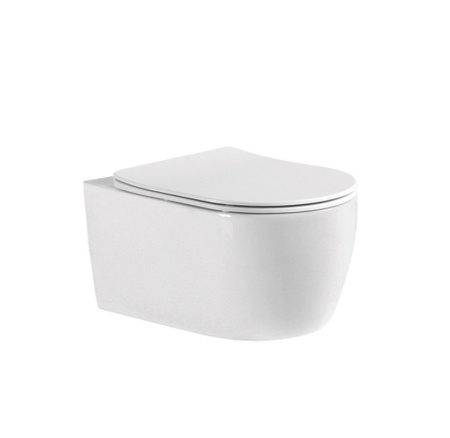 Унитаз подвесной Aquatek Европа, белый, горизонтальный (в стену) выпуск, с быстросъемным сиденьем микролифт, дюропласт, безободковый, под скрытый бачок