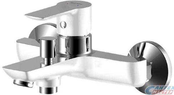 Смеситель для ванны/душа Damixa Origin Elegance однорычажный, керамический, настенный, излив короткий литой 138 мм, латунь белый/хром