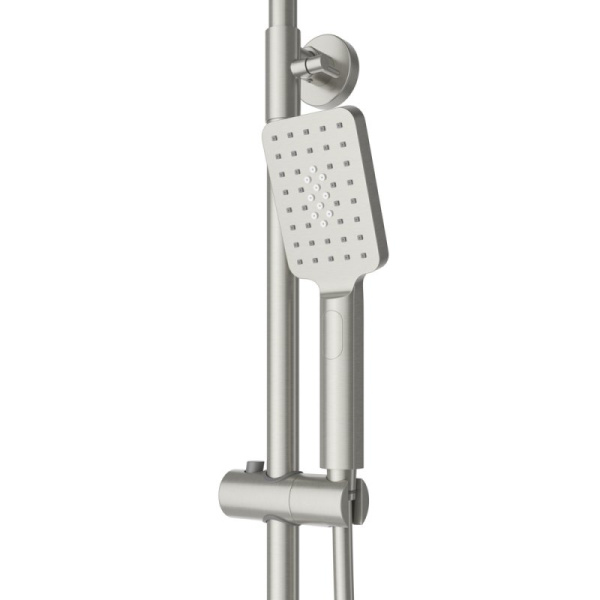 Душевая система Cezares Slider высота 1460 мм, цвет сатин, комплект: однорычажный смеситель/тропический душ (с верхней лейкой)/стойка/лейка/шланг, наружного монтажа