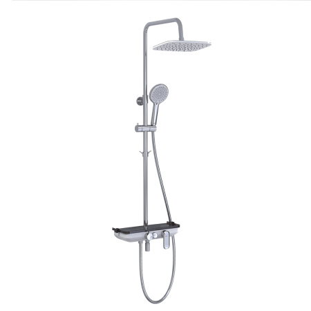 Душевая система Lemark Tropic, высота- 1850 мм, настенная, цвет хром, комплект: однорычажный смеситель/излив/тропический душ (с верхней лейкой)/штанга/лейка/шланг, латунь, наружного монтажа
