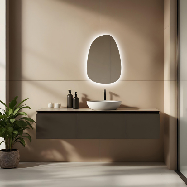 Зеркало Abber Teil 56,9х79,6 см с LED/ЛЕД-подсветкой, нестандартное, бесконтактный выключатель, диммер, для ванны, навесное/подвесное/настенное