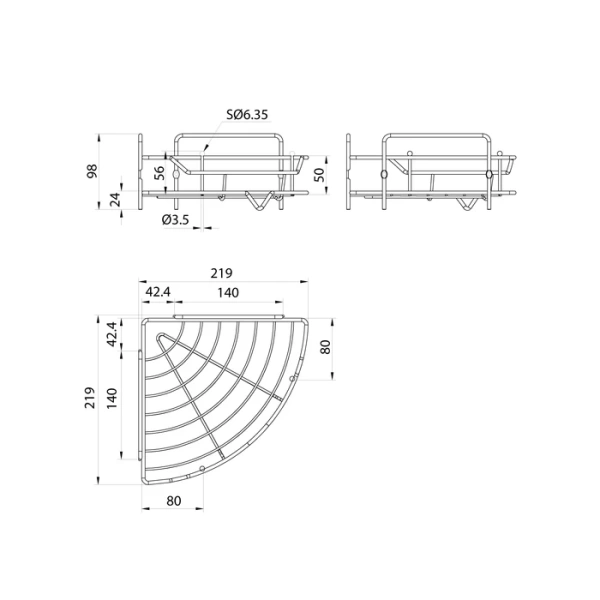 Полка одноярусная Milardo Grid угловая, 219х219 мм проволока стальная, цвет хром, 2 крючка GRICC1CM44