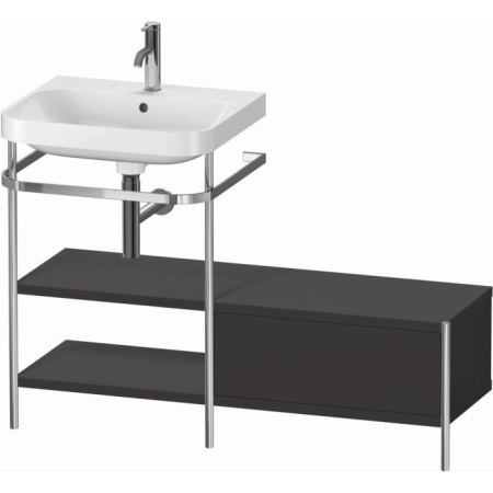 Консоль с раковиной Duravit Happy D.2 Plus c-bonded, 120х49х85 см, напольная, металл/ДСП 1 выдвижной ящик, 2 полки, левая, цвет: графит суперматовый /умывальник, цвет белый, керамика, 1 отверстие под смеситель