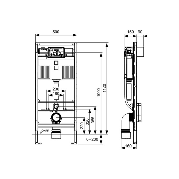 Инсталляция TECE TECEprofil со смывным бачком Uni 2.0 без кнопки, 1120х500х150 мм система для подвесного унитаза/биде