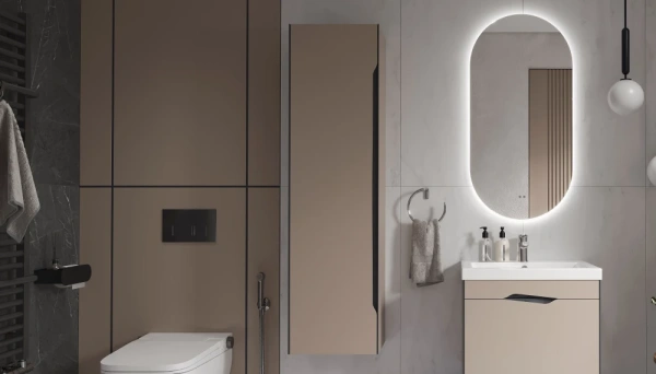 Пенал Velvex Krona 400, 404х307х1478 мм подвесной, 1 распашная дверца, цвет серый камень, в ванную комнату, влагостойкий, универсальный