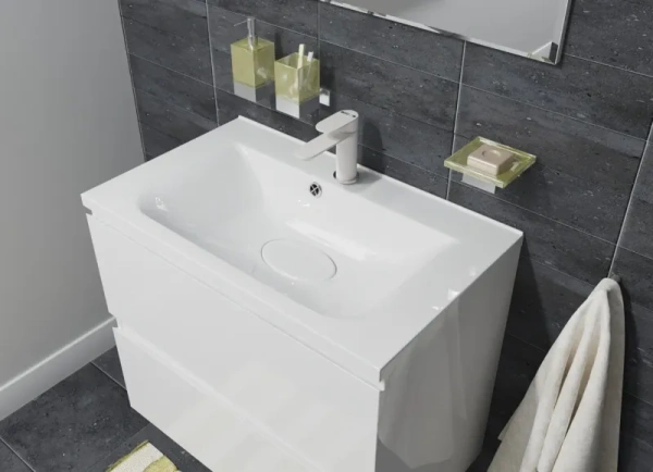 Раковина/умывальник Эстет Bali 75, 750х450х150 мм, встраиваемая сверху, прямоугольная, литьевой мрамор, цвет белый матовый, с отверстием под смеситель, слив-перелив, умывальник