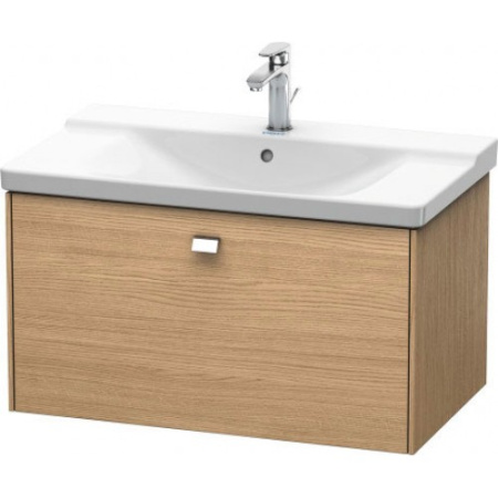 Тумба под раковину Duravit Brioso, 82х47,9х45 см, подвесная, 1 выдвижной ящик, ДСП, цвет: дуб европейский/хром, шкафчик навесной, механизм доводчика, прямоугольная, правая/левая, в ванную комнату