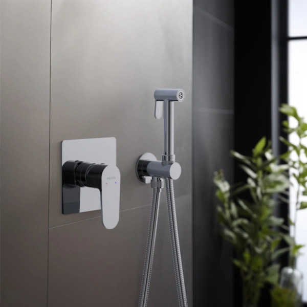 Смеситель с гигиеническим душем Aquatek Оберон встраиваемый, однорычажный, керамический, без излива, с гибким шлангом/лейкой, латунь, цвет хром