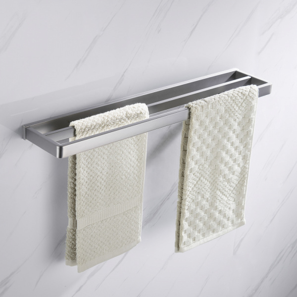 Полотенцедержатель ABBER Westen двойной, настенный, неповоротный, 600 мм нержавеющая сталь, для полотенец, в ванную/туалет/душевую кабину, цвет сатин AA1756SP