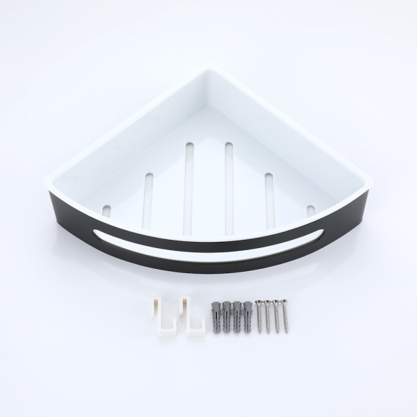 Полка Raglo R340.01.06 угловая, 205х205 мм настенная/подвесная, нержавеющая сталь/ABS-пластик, для ванных принадлежностей, в ванную/туалет/душевую кабину, цвет черный