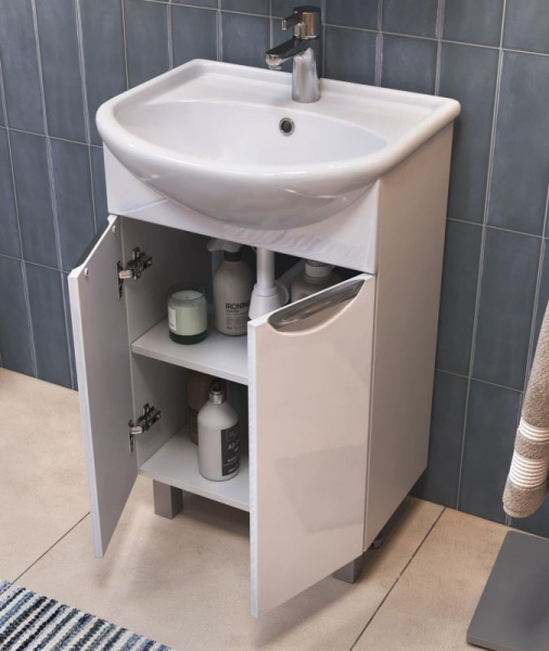 Тумба под раковину Vigo Callao 500, 50х41х84 см, напольная, 2 распашные дверцы, МДФ/ЛДСП, (под умывальник Уют 50), цвет: белый