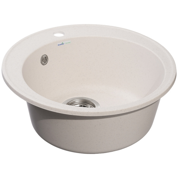 Мойка GranFest QUARZ 08, 47,9х47,9 см, врезная, кварц, круглая, цвет белый, с отверстием под смеситель, слив-перелив, без крыла, для кухни