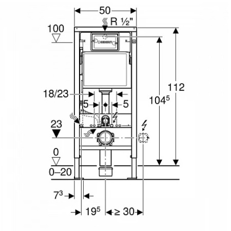 Инсталляция для унитаза Geberit Duofix UP100 Высота 112 см , для клавиш Delta, без шумоизоляции , с крепежем к стене 458.103.00.1