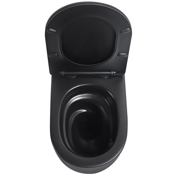 Унитаз подвесной ABBER Bequem 530х360х360 мм цвет черный матовый, горизонтальный (прямой) выпуск, система антивсплеск, смыв торнадо, безободковый, с сиденьем микролифт, дюропласт, под скрытый бачок AC1104TMB