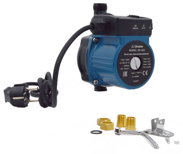 Насос повышения давления Okseler RS 15/10 циркуляционный, 230 В., D 3/4" 1,8 м3/час напор 10 м. для повышения напора в уже существующих системах