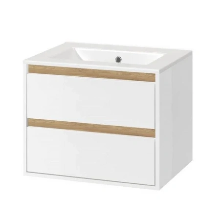 Тумба под раковину Excellent Tuto 60, 600х500х457 мм, подвесная, 2 выдвижных ящика, ЛДСП/МДФ, цвет: белый/дуб, шкафчик подвесной, прямоугольная