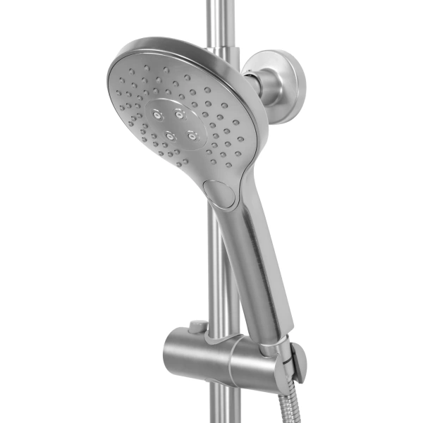 Душевая система REA VINCENT, высота 83,5-123,5 см, цвет никель, комплект: термостатический вентильный смеситель/тропический душ (с верхней лейкой)/стойка/лейка/шланг