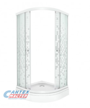 Душевой уголок Тритон Стандарт А1 100х100х193 см, с низким поддоном, полукруглый, стекло мозайка, (с сифоном) без крыши, раздвижной, акриловый,  стеклянный, пластиковый, белый профиль, без антискольжения, комплект, угловой, четверть круга, для душа