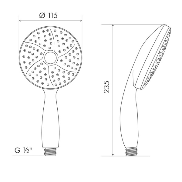 Лейка душевая Melodia Prime 115 мм L235 мм ручная, круглая, 1 режим, хром/серый/зеленый, ABS пластик, для душа/ванной MKP20560P