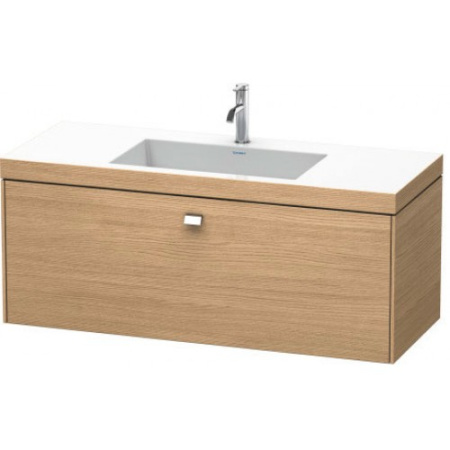 Тумба c раковиной Duravit Brioso, 120х48х50,2 см, подвесная, 1 выдвижной ящик, ДСП, цвет: дуб европейский/хром /Vero Air, мебельная, прямоугольная, цвет белый, фарфоровая, 1 отверстие под смеситель, без перелива