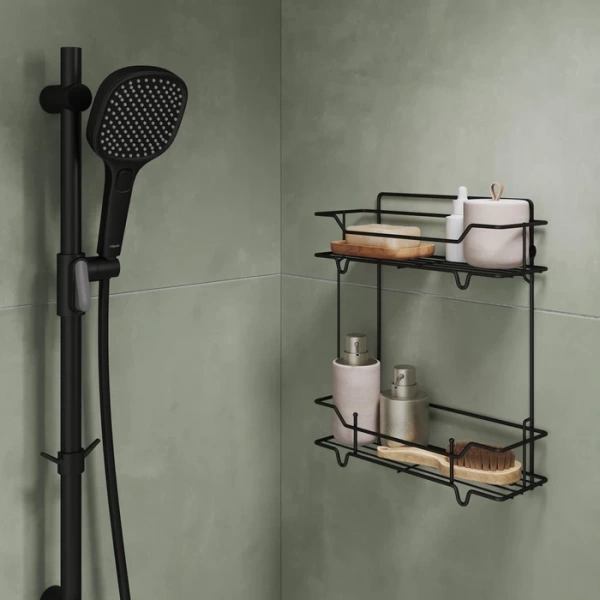 Полка двухъярусная Milardo Grid прямая, 300х363 мм проволока стальная, цвет черный матовый GRICS2BM44