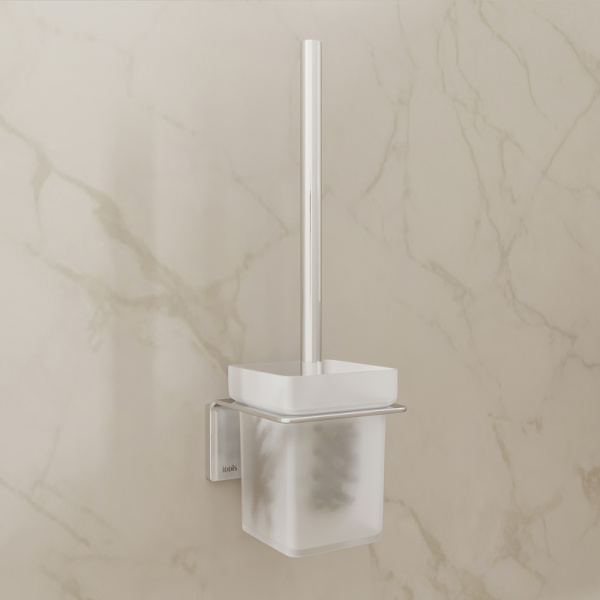 Ершик IDDIS Slide настенный, цвет хром/матовое стекло, сплав металлов/стекло, стальной, прямоугольный, для туалета/унитаза