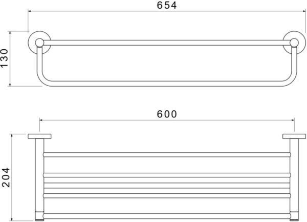 Полка Aquatek Европа с полотенцедержателем, 600х204 мм настенная, цвет хром, нержавеющая сталь/латунь, прямоугольная, подвесная, для душа/ванной