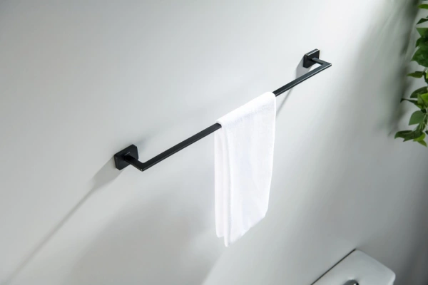 Полотенцедержатель Aquatek Либра одинарный, 600 мм настенный, неповоротный, нержавеющая сталь, для полотенец в ванную/туалет/душевую кабину, цвет матовый черный