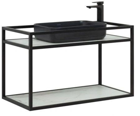 Консоль под раковину Allen Brau Liberty 90, 900х460х550 мм, подвесная, цвет черный браш, металлическая, каркас под раковину, прямоугольная, с полкой